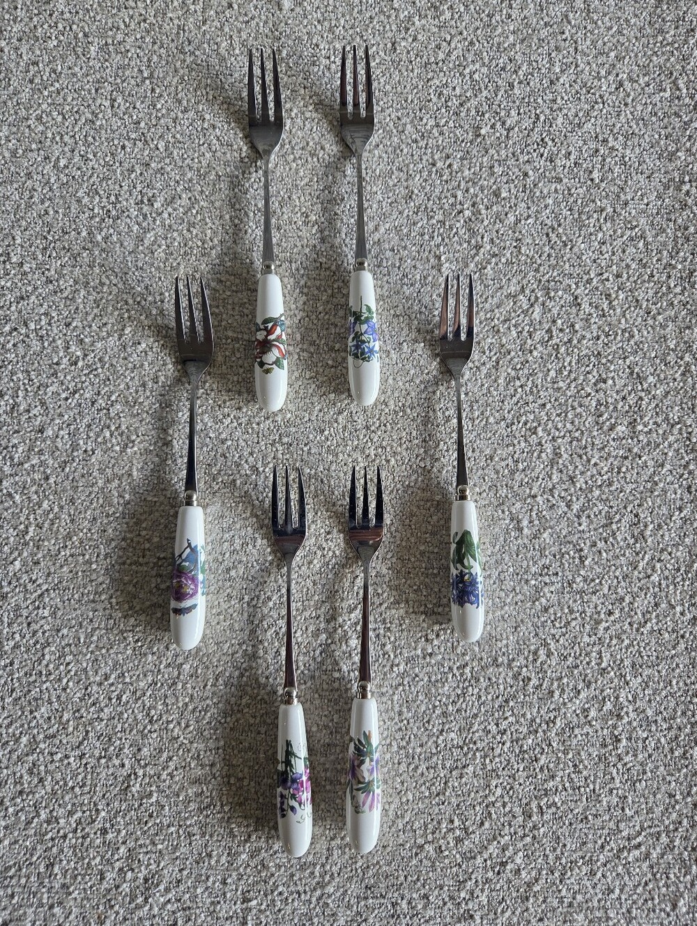 Portmeirion Botanic Garden Set of 6 Pastry Dessert Forks Porcelain Handle Box